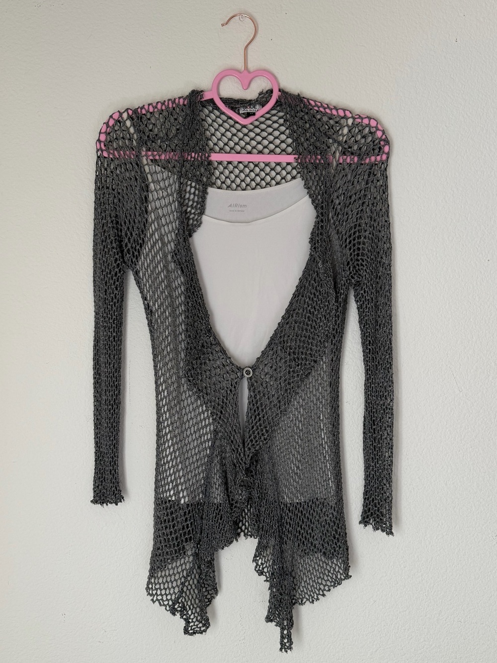 VTG JUDE Grey Fishnet Open-Knit Cardigan